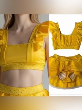 Kelle solo dance costom custume yellow 2 piece skirt stoned 4499 2942 MC child